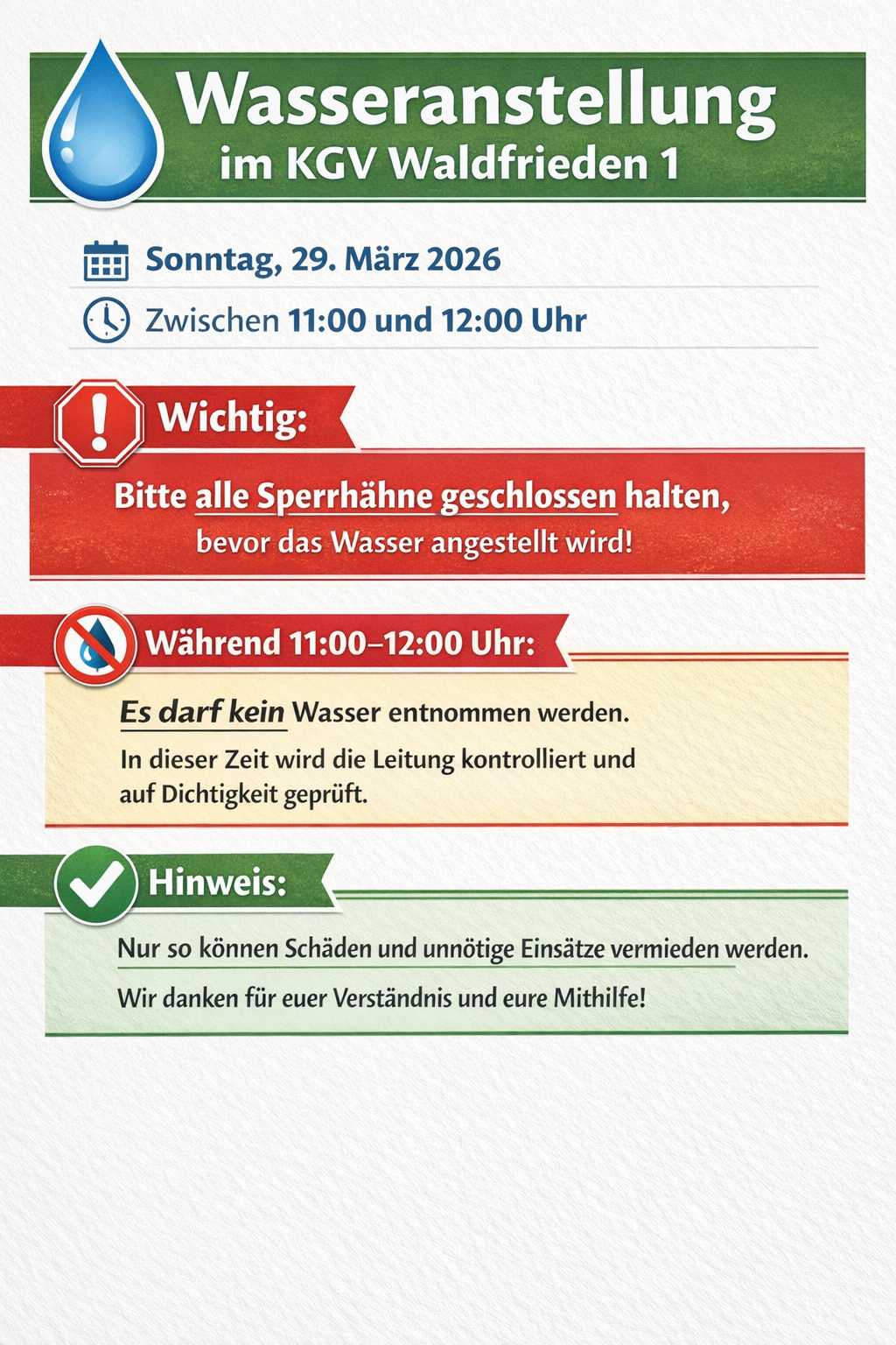 Flyer zur Wasseranstellung