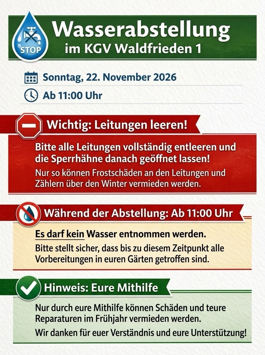 Aushang zur Wasserabstellung